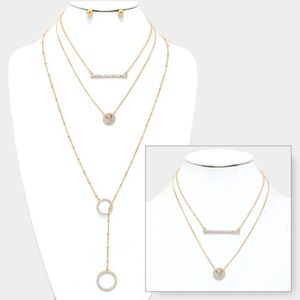 Rhinestone‎ Circle Layered Lariat 2-PC Neck…